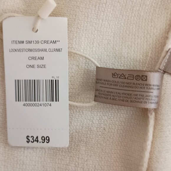 Mia & Tess Waterfall Front Cream Vest Women’s Size OS NWT - Picture 5 of 13